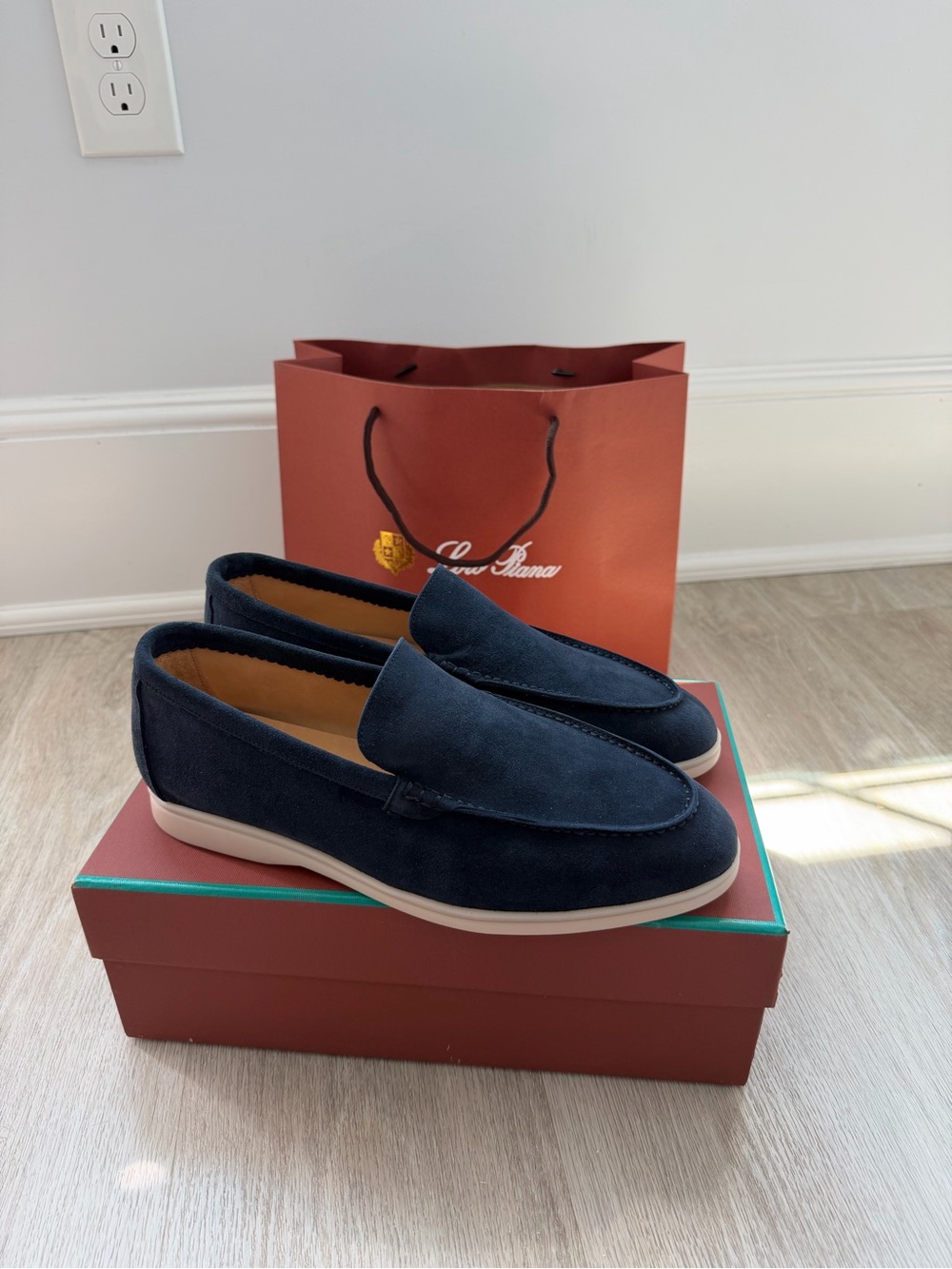 Loro Piana Navy Suede Slip-On Summer Walk Loafers size 10 US